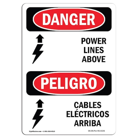 Signmission Safety Sign, OSHA, 14" Height, Rigid Plastic, Power Lines Above With Symbol, Spanish OS-DS-P-1014-VS-1536